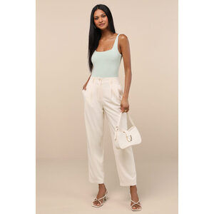 NWT: Lulus Sophisticated Company Ivory Straight Leg Trouser Pants White